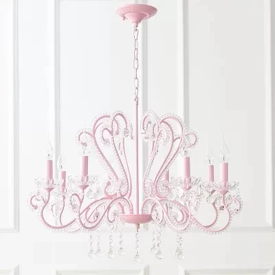 Kaars Restaurant Hanglamp met Kristallen Kraal Metalen Moderne Kroonluchter Roze Afwerking Clearhalo