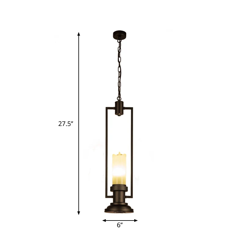 Kaars Restaurant Hanglamp Vintage Hars 1 Kop Zwarte Hanglamp Armatuur met Rechthoekig Frame Clearhalo