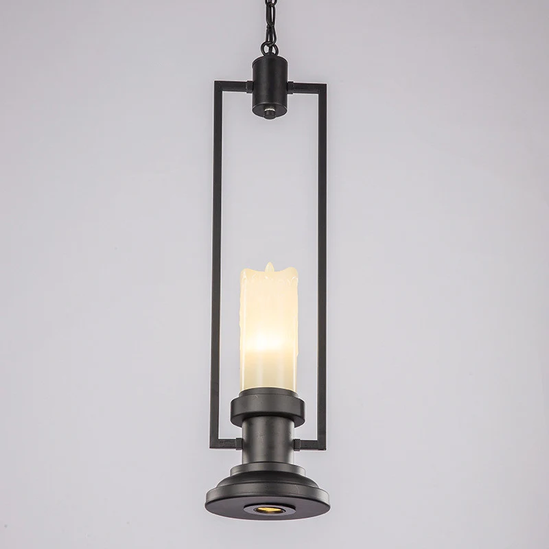 Kaars Restaurant Hanglamp Vintage Hars 1 Kop Zwarte Hanglamp Armatuur met Rechthoekig Frame Clearhalo