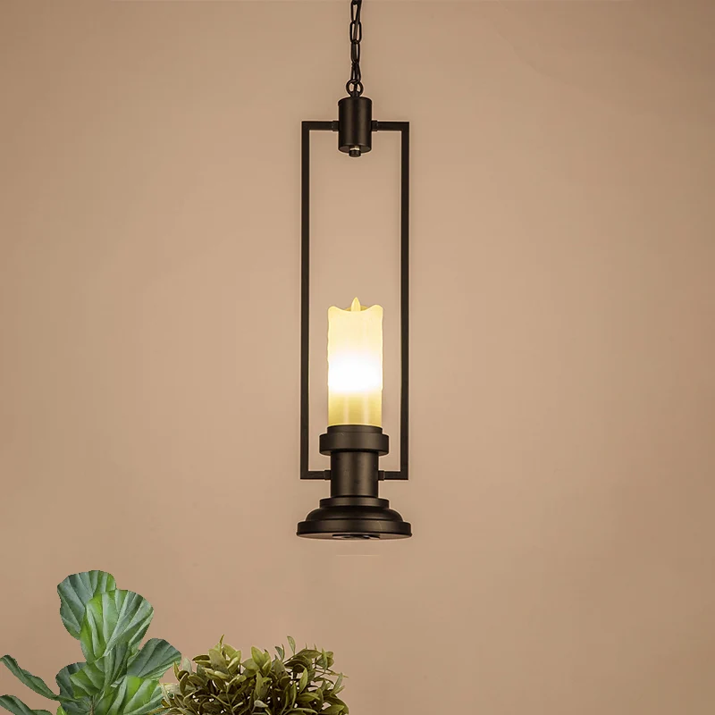 Kaars Restaurant Hanglamp Vintage Hars 1 Kop Zwarte Hanglamp Armatuur met Rechthoekig Frame Clearhalo