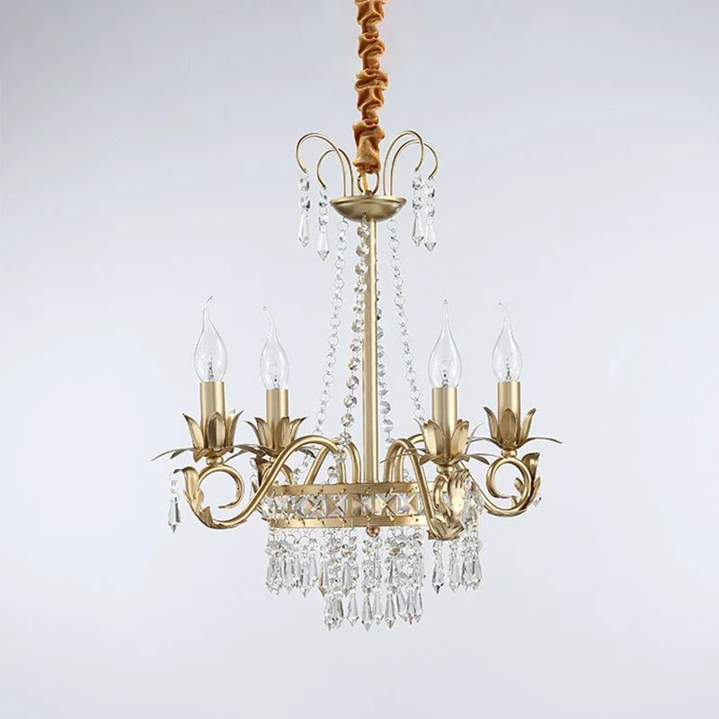 Kaars Slaapkamer Kroonluchter Licht Traditioneel Kristal Prisma 4 Hoofden Gouden Hangende Hanger Clearhalo