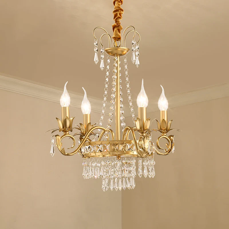 Kaars Slaapkamer Kroonluchter Licht Traditioneel Kristal Prisma 4 Hoofden Gouden Hangende Hanger Clearhalo