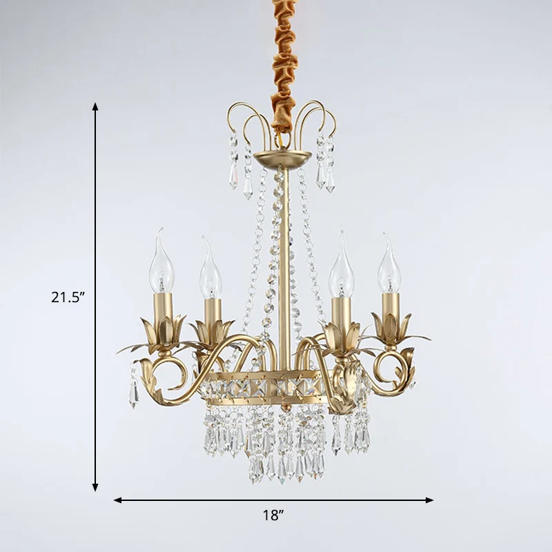 Kaars Slaapkamer Kroonluchter Licht Traditioneel Kristal Prisma 4 Hoofden Gouden Hangende Hanger Clearhalo
