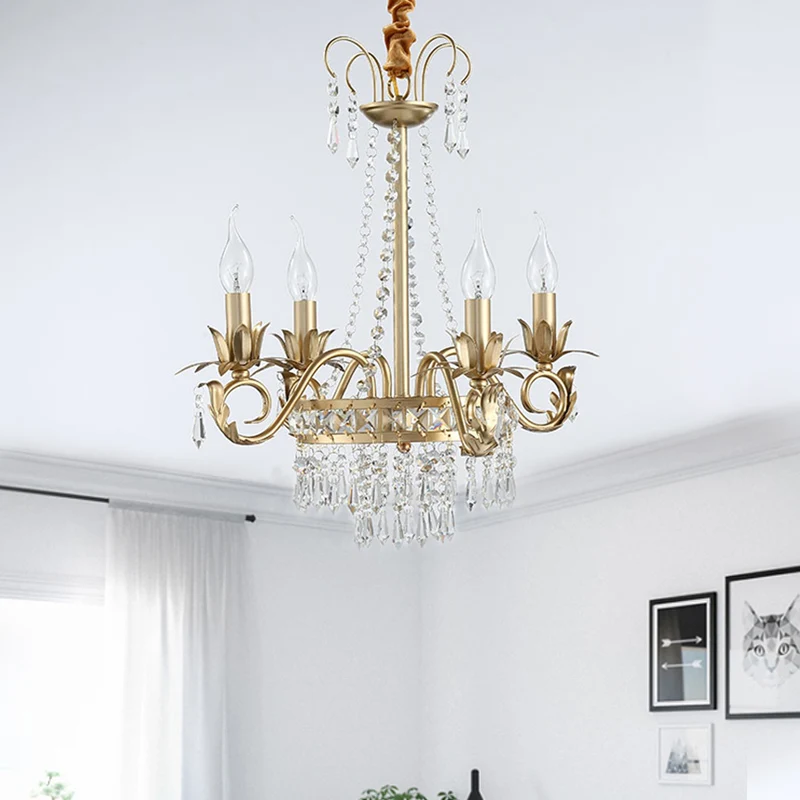 Kaars Slaapkamer Kroonluchter Licht Traditioneel Kristal Prisma 4 Hoofden Gouden Hangende Hanger Clearhalo