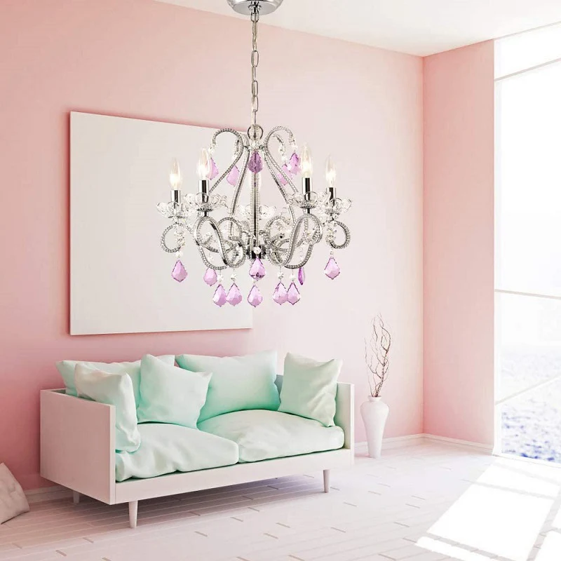 Kaars Slaapkamer Plafondhanger Frans Land Kristal 5 Hoofden Hangende Kroonluchter Licht Clearhalo