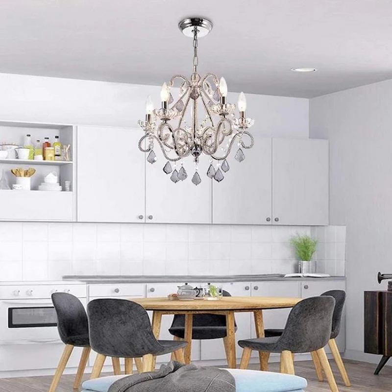 Kaars Slaapkamer Plafondhanger Frans Land Kristal 5 Hoofden Hangende Kroonluchter Licht Clearhalo