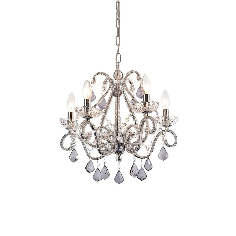 Kaars Slaapkamer Plafondhanger Frans Land Kristal 5 Hoofden Hangende Kroonluchter Licht Clearhalo