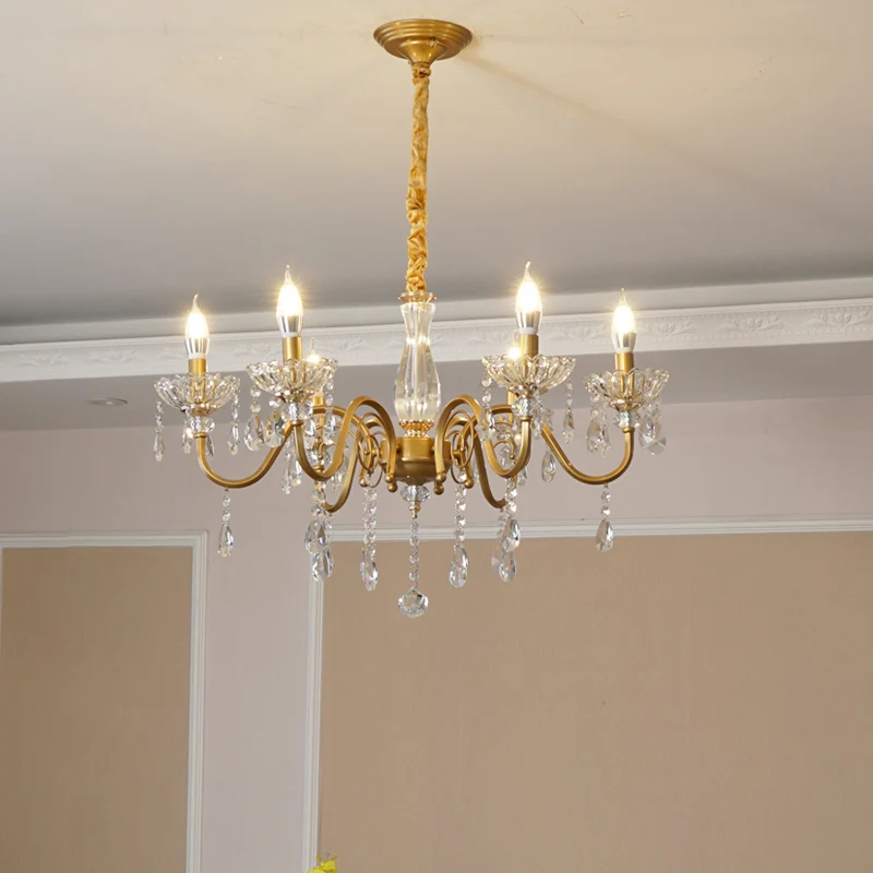 Kaars Woonkamer Hanglamp Modern Gefacetteerd Kristal 6/8 Lampen Gouden Afwerking Hangende Kroonluchter Clearhalo