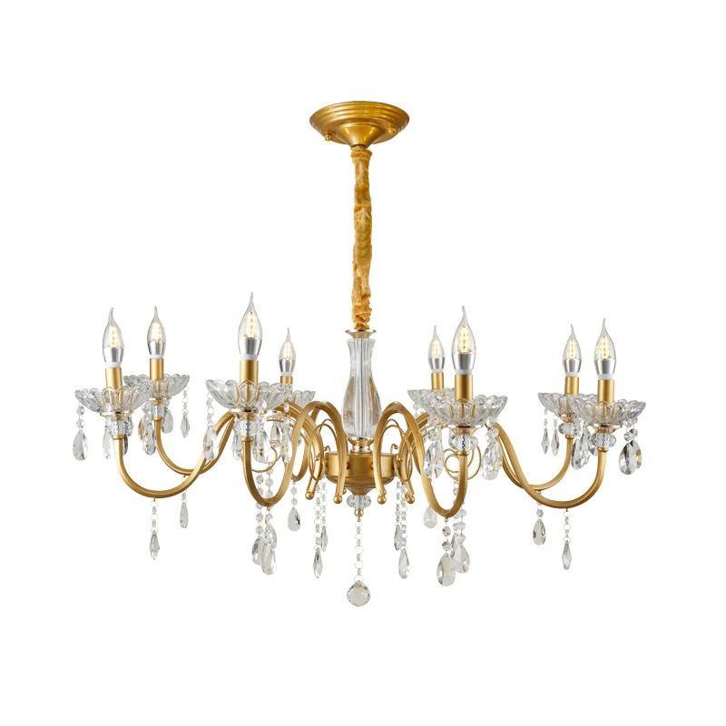 Kaars Woonkamer Hanglamp Modern Gefacetteerd Kristal 6/8 Lampen Gouden Afwerking Hangende Kroonluchter Clearhalo
