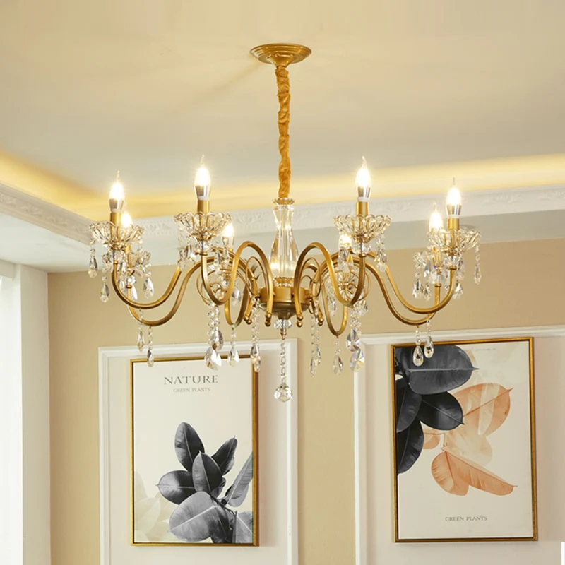 Kaars Woonkamer Hanglamp Modern Gefacetteerd Kristal 6/8 Lampen Gouden Afwerking Hangende Kroonluchter Clearhalo