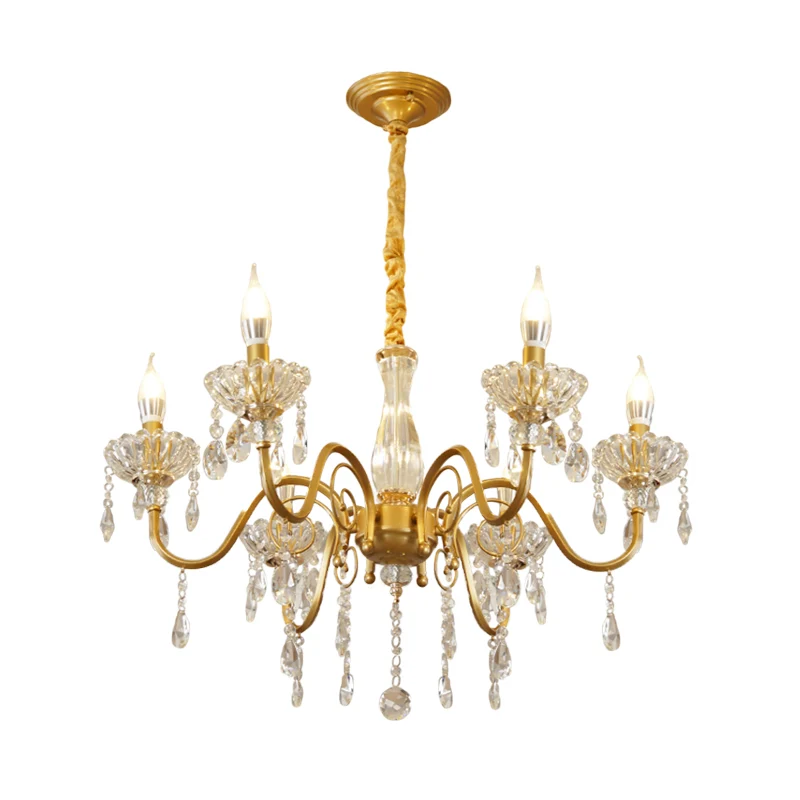 Kaars Woonkamer Hanglamp Modern Gefacetteerd Kristal 6/8 Lampen Gouden Afwerking Hangende Kroonluchter Clearhalo