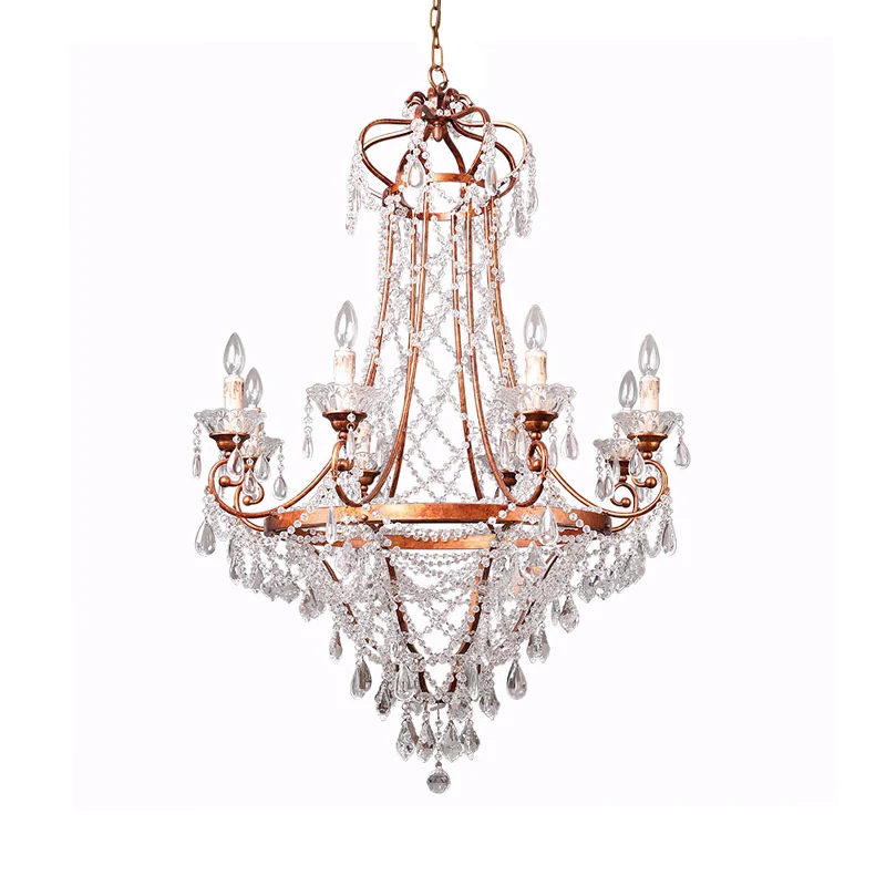 Kaars Woonkamer Kroonluchter Lamp Platteland Kristal 8 Lichten Messing Hangende Plafondlamp Clearhalo