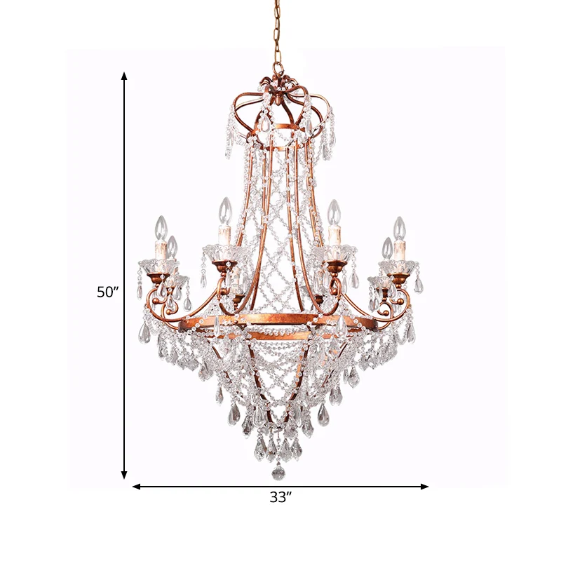 Kaars Woonkamer Kroonluchter Lamp Platteland Kristal 8 Lichten Messing Hangende Plafondlamp Clearhalo