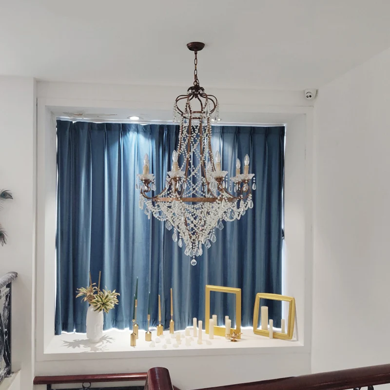 Kaars Woonkamer Kroonluchter Lamp Platteland Kristal 8 Lichten Messing Hangende Plafondlamp Clearhalo