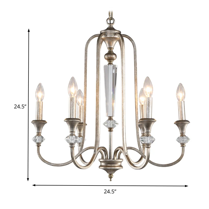 Kaars Woonkamer Kroonluchter Licht Rustiek Metaal 6 Lichten Verouderd Zilver Plafond Hanglamp Clearhalo