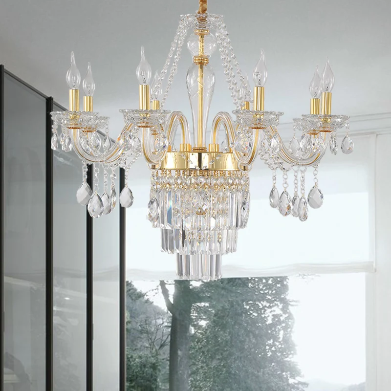 Kaars Woonkamer Kroonluchter Verlichting Traditioneel Helder Kristal 6 Lichten Chroom/Gouden Hanglamp Clearhalo