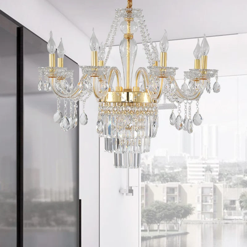 Kaars Woonkamer Kroonluchter Verlichting Traditioneel Helder Kristal 6 Lichten Chroom/Gouden Hanglamp Clearhalo