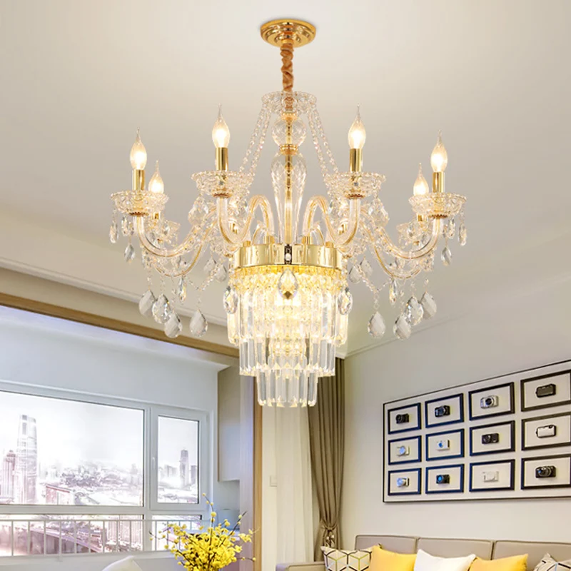 Kaars Woonkamer Kroonluchter Verlichting Traditioneel Helder Kristal 6 Lichten Chroom/Gouden Hanglamp Clearhalo