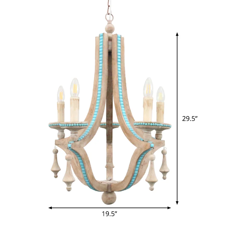 Kaarsenkroonluchter licht rustiek hout 5 koppen beige hanglampenset voor woonkamer Clearhalo