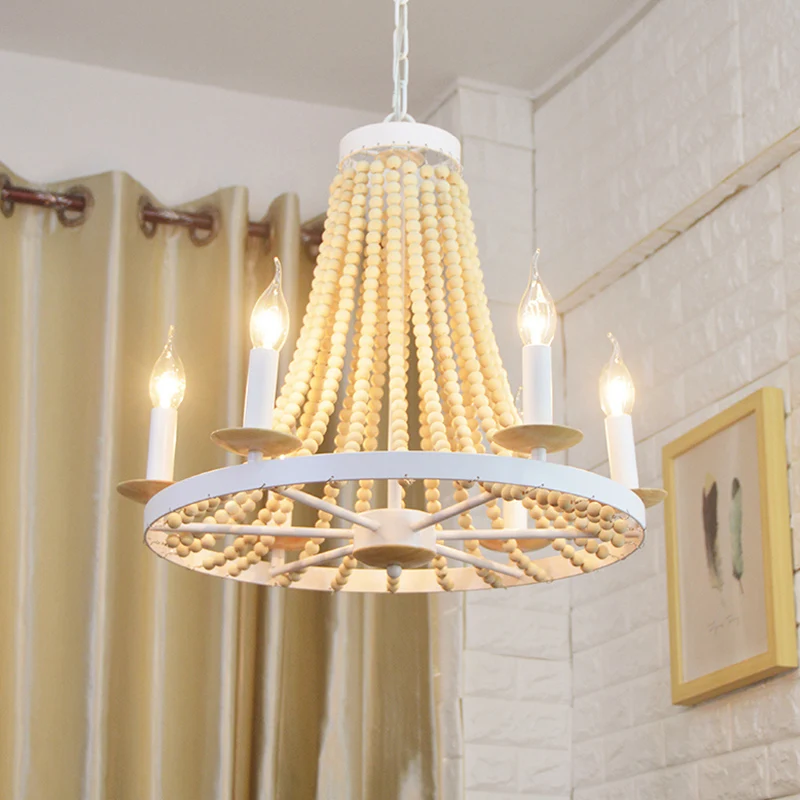 Kaarsenkroonluchter licht rustiek hout 6 koppen gele hanglampenset voor woonkamer Clearhalo