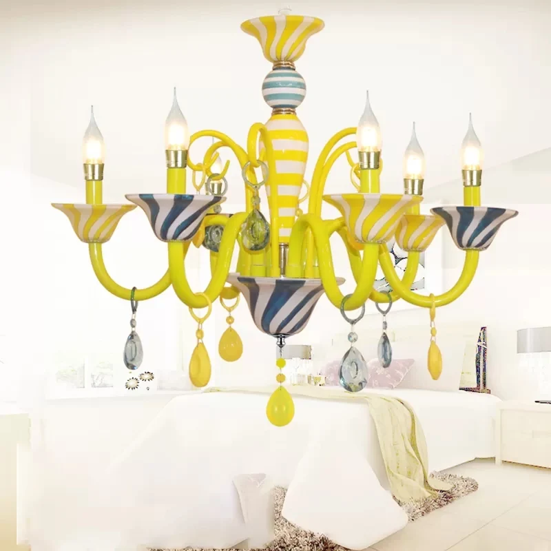 Kaars-kleuterschool hanglamp met kristallen deco eigentijdse hanglamp geel Clearhalo