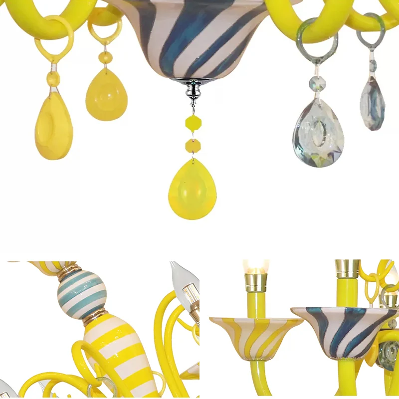 Kaars-kleuterschool hanglamp met kristallen deco eigentijdse hanglamp geel Clearhalo