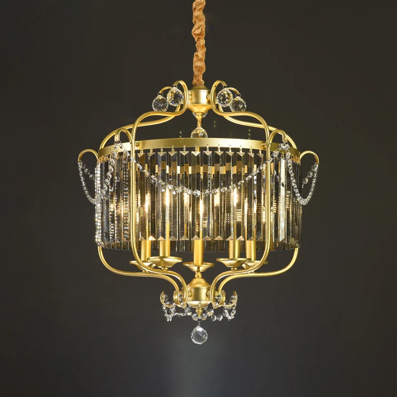 Kaars-plafondkroonluchter Retro prismatische kristallen hanglamp met scrollframe Clearhalo