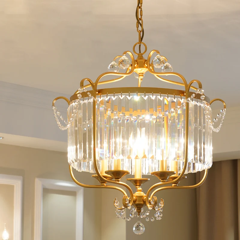 Kaars-plafondkroonluchter Retro prismatische kristallen hanglamp met scrollframe Clearhalo