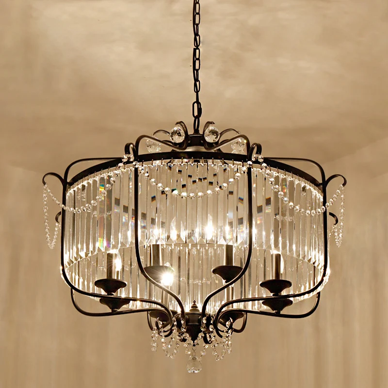Kaars-plafondkroonluchter Retro prismatische kristallen hanglamp met scrollframe Clearhalo