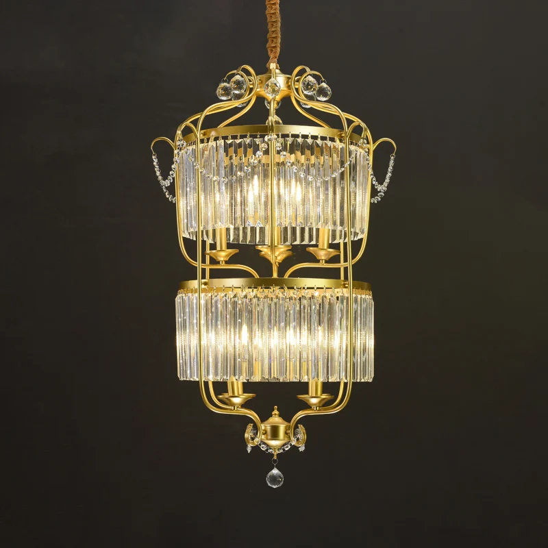 Kaars-plafondkroonluchter Retro prismatische kristallen hanglamp met scrollframe Clearhalo
