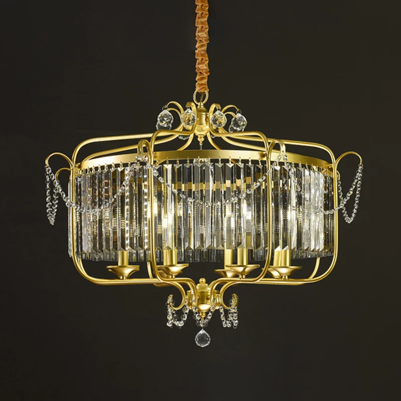 Kaars-plafondkroonluchter Retro prismatische kristallen hanglamp met scrollframe Clearhalo