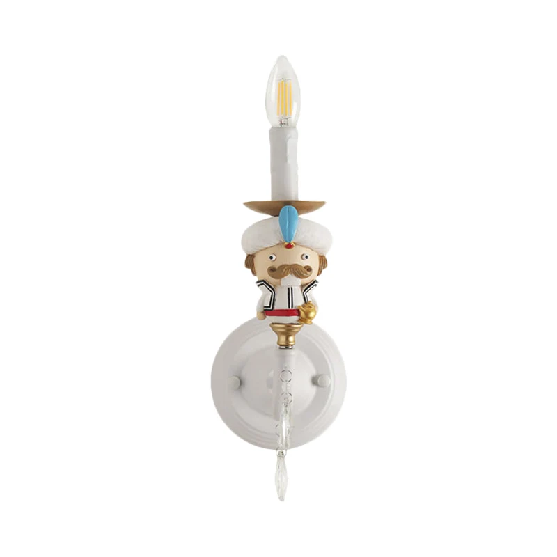 Kaarswandlamp met stripfiguren en kristallen decohars 1 licht modern schanslicht wit voor kinderkamer Clearhalo