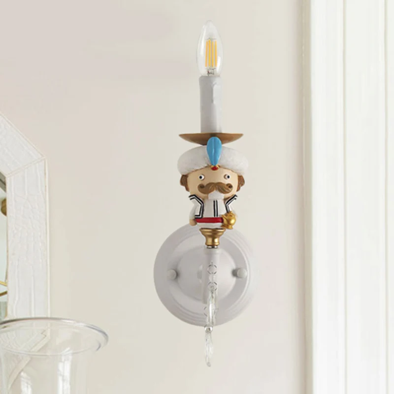 Kaarswandlamp met stripfiguren en kristallen decohars 1 licht modern schanslicht wit voor kinderkamer Clearhalo