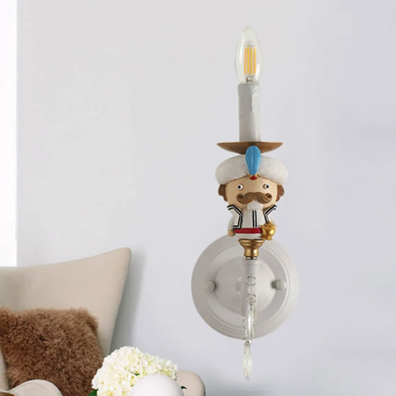 Kaarswandlamp met stripfiguren en kristallen decohars 1 licht modern schanslicht wit voor kinderkamer Clearhalo