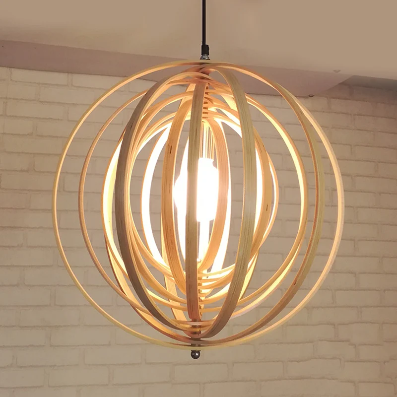 Kabbelende bol houten hanglampset Aziatisch 1 lichtbeige hanglamp boven tafel Clearhalo