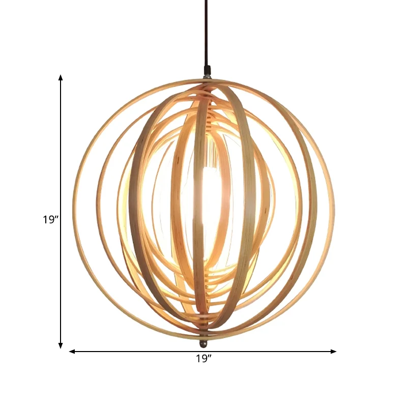 Kabbelende bol houten hanglampset Aziatisch 1 lichtbeige hanglamp boven tafel Clearhalo