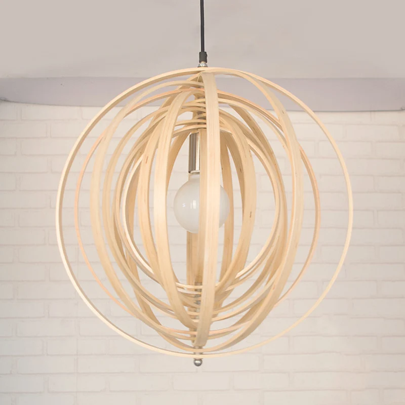 Kabbelende bol houten hanglampset Aziatisch 1 lichtbeige hanglamp boven tafel Clearhalo
