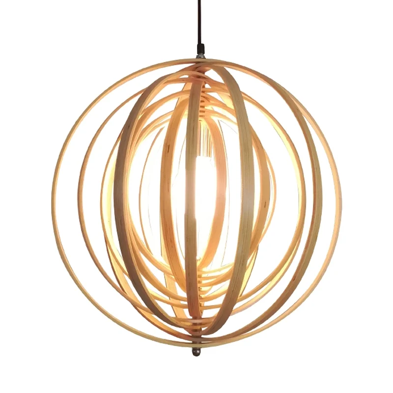 Kabbelende bol houten hanglampset Aziatisch 1 lichtbeige hanglamp boven tafel Clearhalo