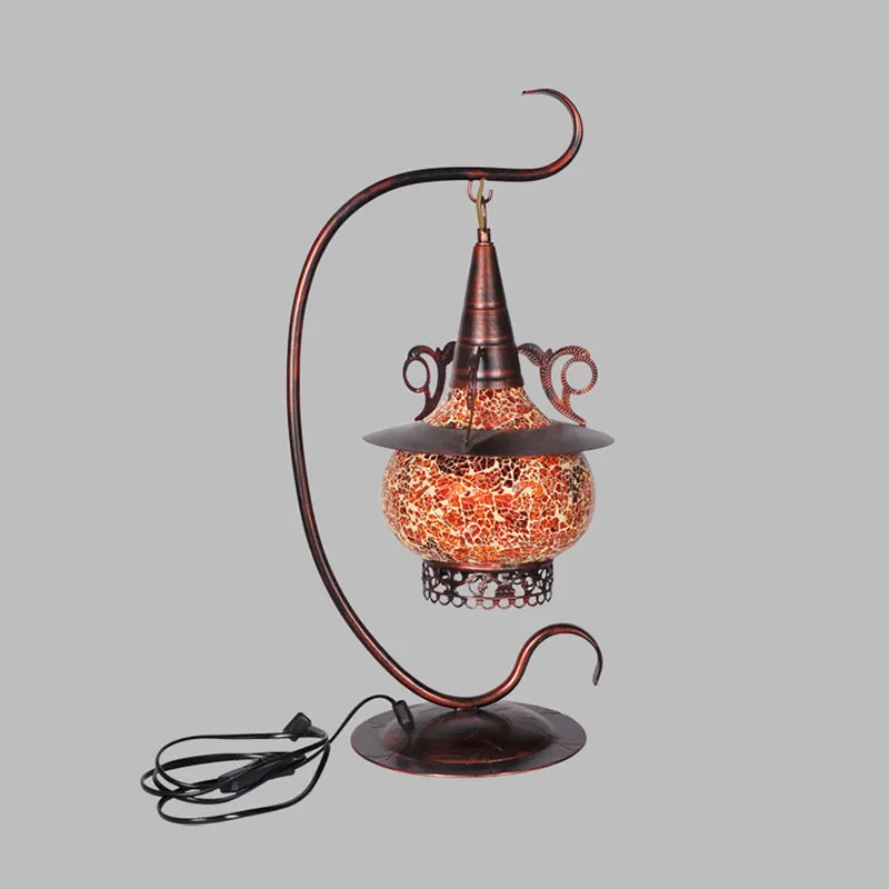 Kachelvormig slaapkamernachtlampje Art Deco oranje glas 1-lichts tafellamp met gekrulde arm Clearhalo