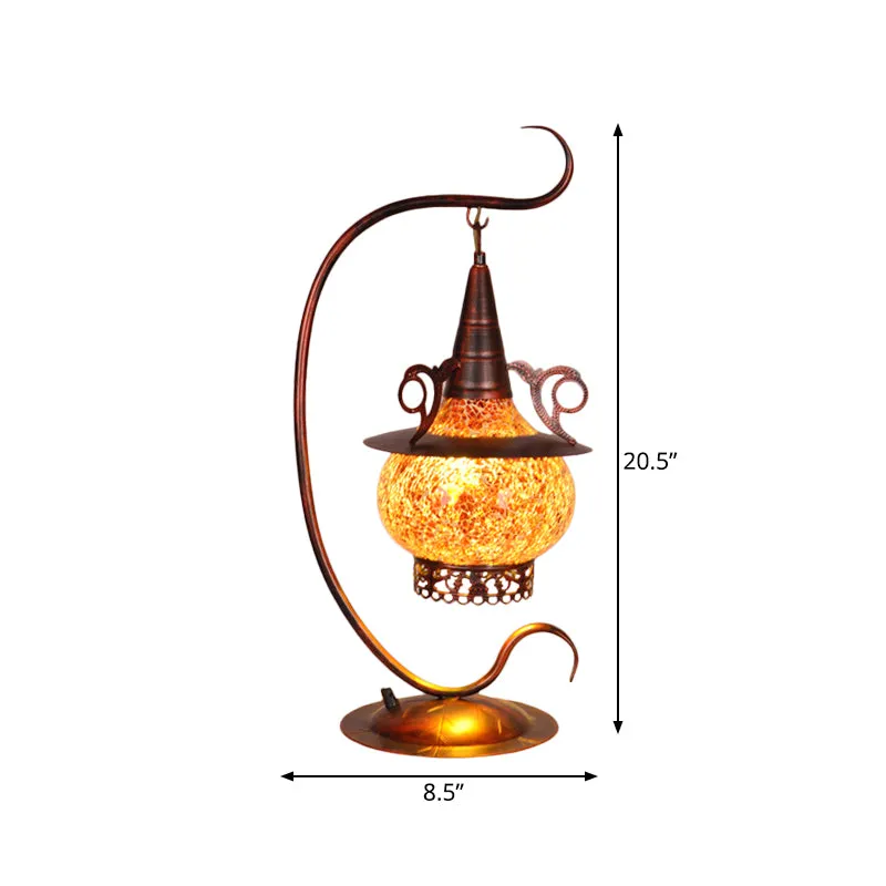 Kachelvormig slaapkamernachtlampje Art Deco oranje glas 1-lichts tafellamp met gekrulde arm Clearhalo