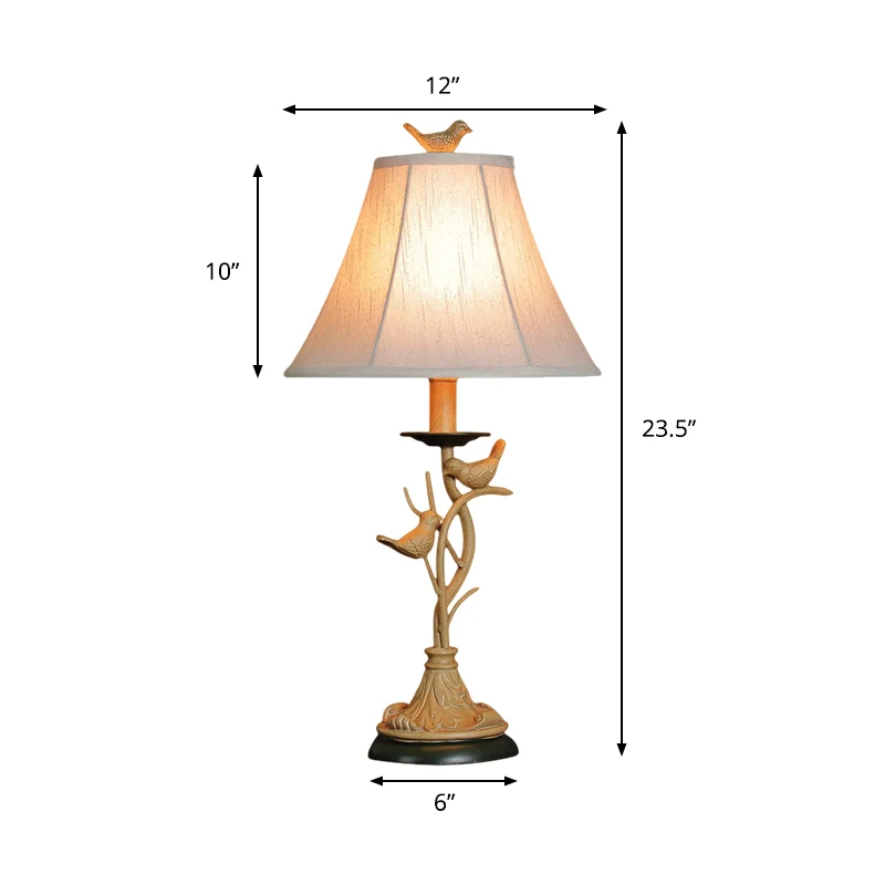 Kaki tafellamp met 1 lamp Landelijk uitlopend nachtkastje van stof met decoratie van takjes en vogels Clearhalo
