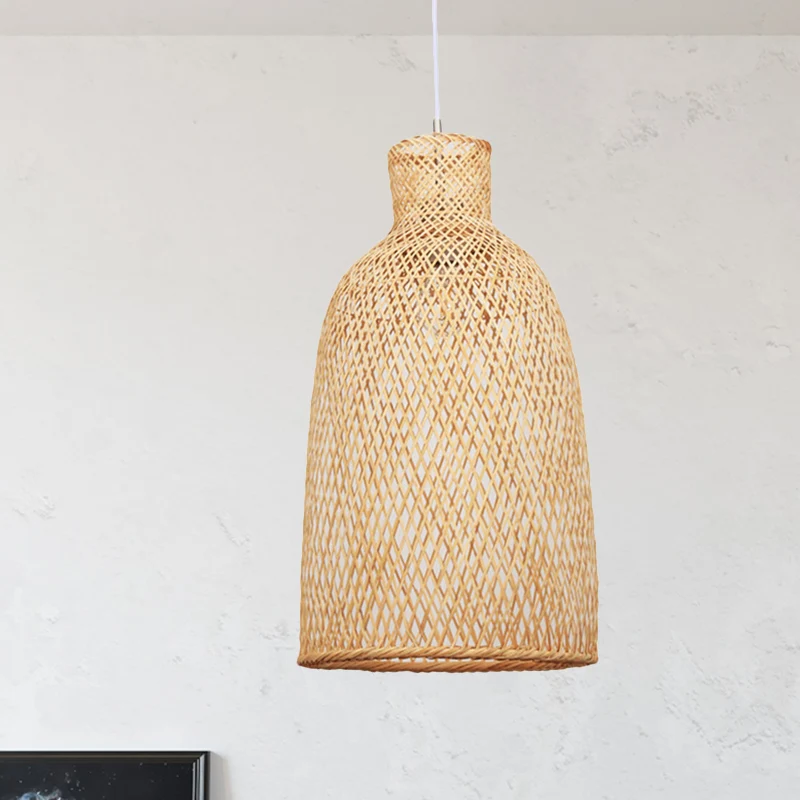 Kaki trompet hanglamp Japans 1-lamps bamboe hanglamp boven eettafel Clearhalo