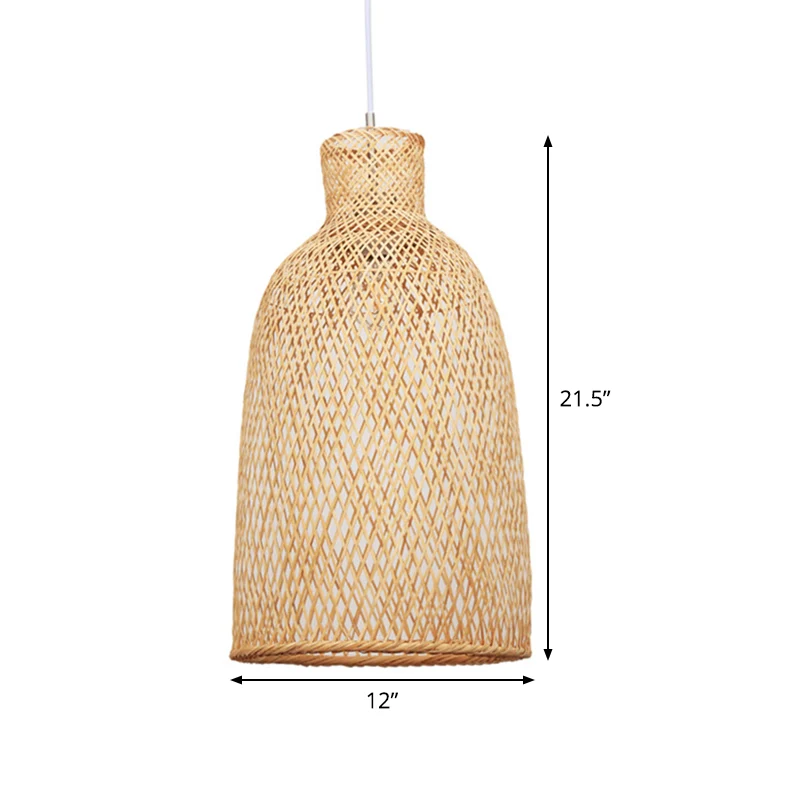 Kaki trompet hanglamp Japans 1-lamps bamboe hanglamp boven eettafel Clearhalo