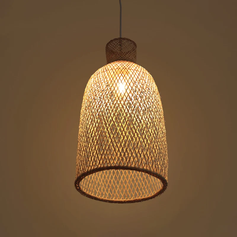Kaki trompet hanglamp Japans 1-lamps bamboe hanglamp boven eettafel Clearhalo