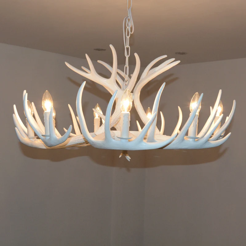 Kale lamp gewei kroonluchter landelijke stijl witte hars hanglamp voor woonkamer Clearhalo