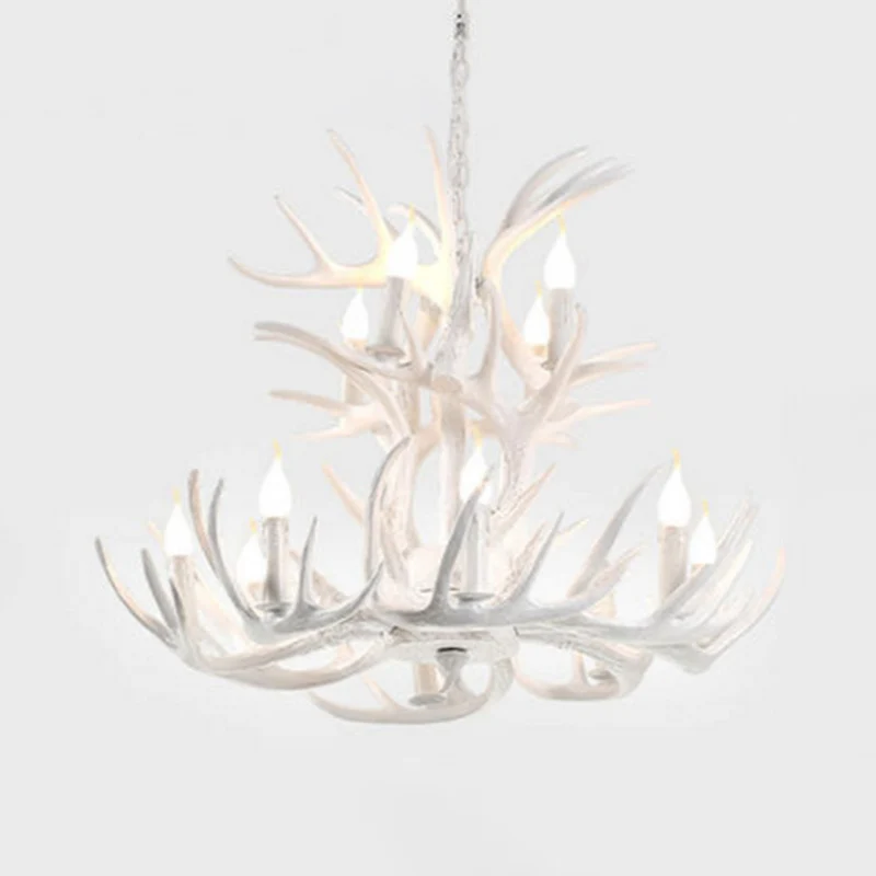 Kale lamp gewei kroonluchter landelijke stijl witte hars hanglamp voor woonkamer Clearhalo