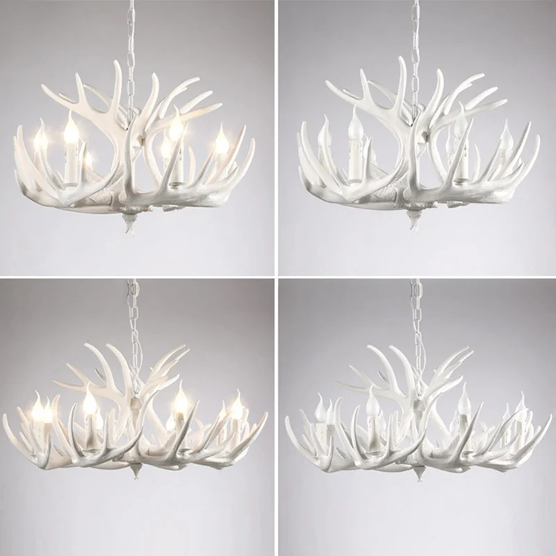 Kale lamp gewei kroonluchter landelijke stijl witte hars hanglamp voor woonkamer Clearhalo