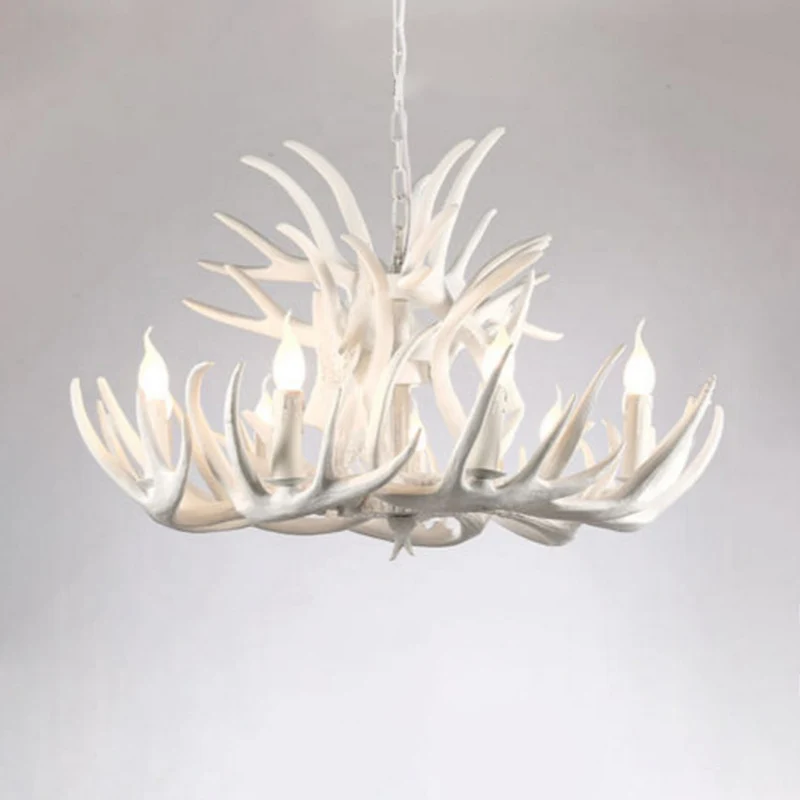 Kale lamp gewei kroonluchter landelijke stijl witte hars hanglamp voor woonkamer Clearhalo