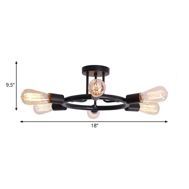Kale lamp semi-inbouw plafondlamp Mid Century metallic 6-kops semi-gemonteerd licht messing/zwarte afwerking Clearhalo