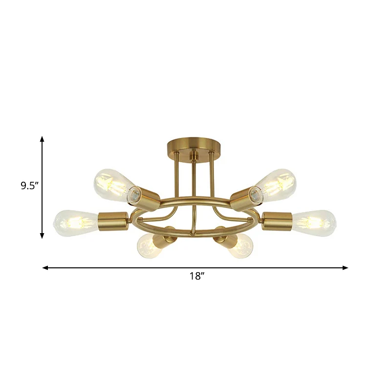 Kale lamp semi-inbouw plafondlamp Mid Century metallic 6-kops semi-gemonteerd licht messing/zwarte afwerking Clearhalo